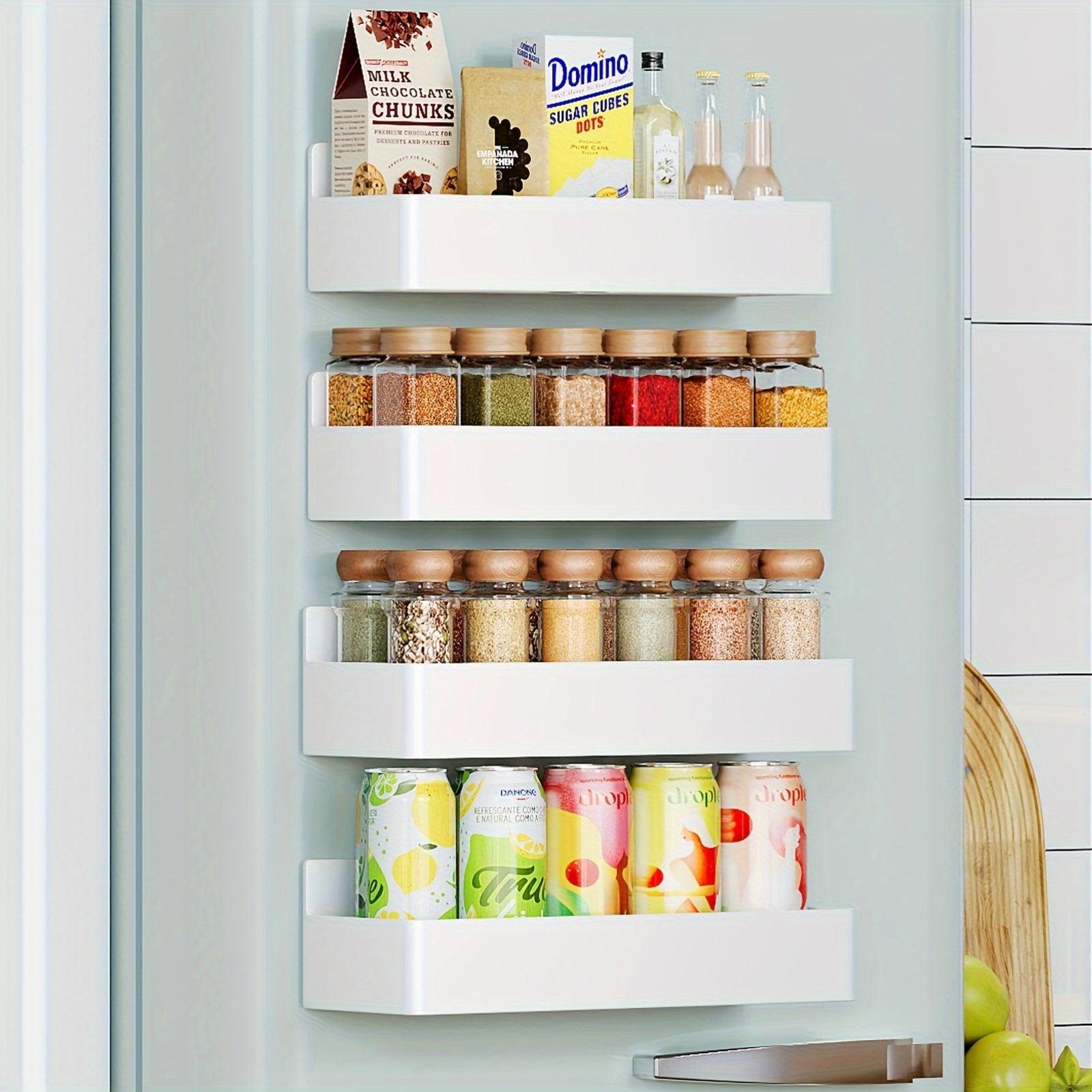 Organizador de Especias Magnético – Alta Capacidad, en Negro y Blanco, Set de 2 o 4, Montaje en Pared o Refrigerador