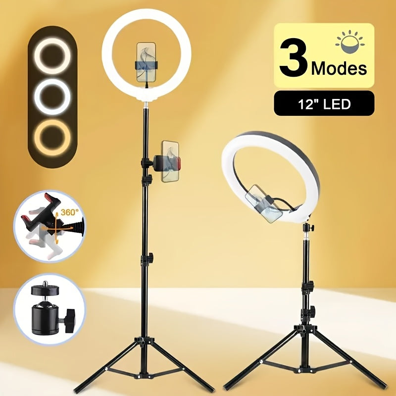 Kit de Aro de Luz LED ZOMEI – Trípode Ajustable y Doble Soporte para Teléfono | 3 Modos de Color, 12 Niveles de Brillo | Ideal para Maquillaje, Fotos, Videos y Streaming