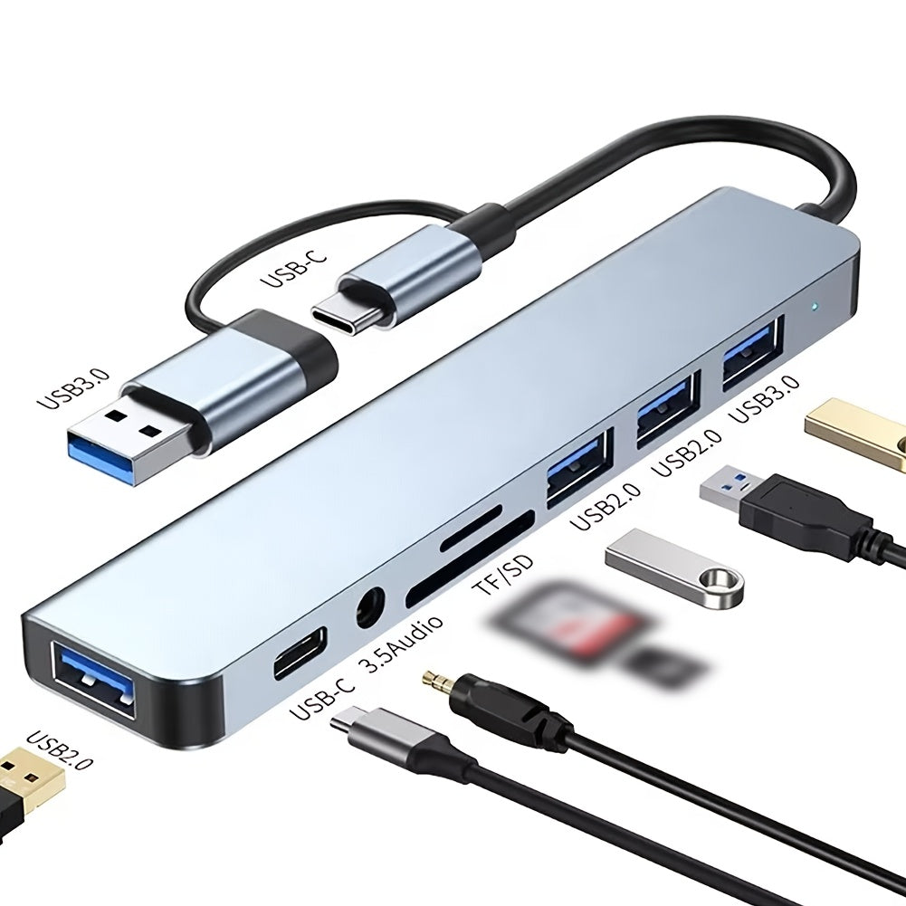 Hub Multifunción 8 en 2 – Estación de Acoplamiento USB-C con USB 3.0, SD/TF y Audio 3.5mm