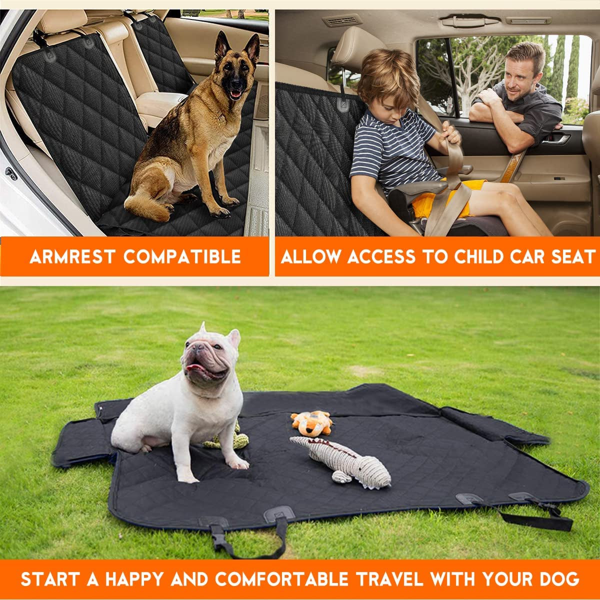 Funda Protectora para Asiento de Coche para Perros – Impermeable, Antideslizante y Compatible con la Mayoría de Autos, Camionetas y SUVs (Negro)