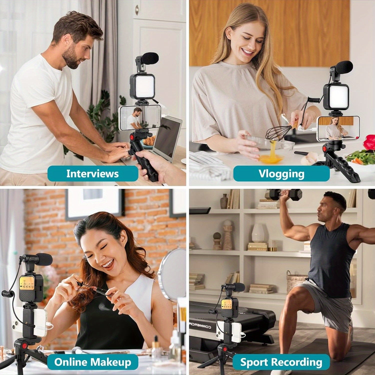Kit de Vlogging Profesional para Smartphones – Con Luz LED, Micrófono Cardioide, Clip para Teléfono y Trípode Portátil | Ideal para YouTube, Instagram, Streaming y Creación de Contenido