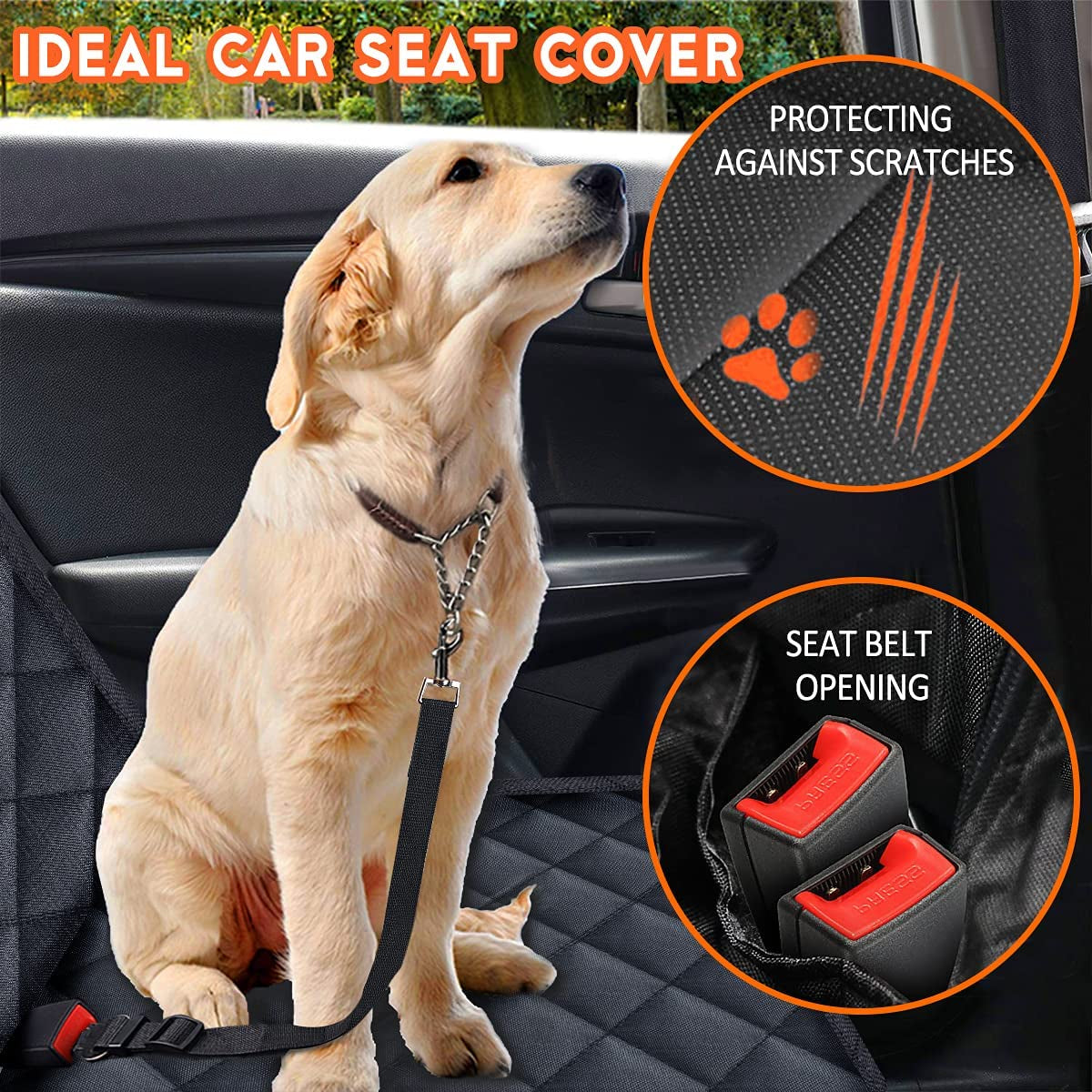 Funda Protectora para Asiento de Coche para Perros – Impermeable, Antideslizante y Compatible con la Mayoría de Autos, Camionetas y SUVs (Negro)