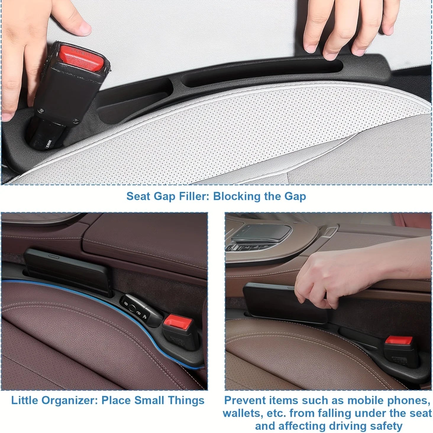 Organizador de Asiento de Coche 2 Piezas – Relleno Antideslizante e Impermeable con Ranuras de Almacenamiento