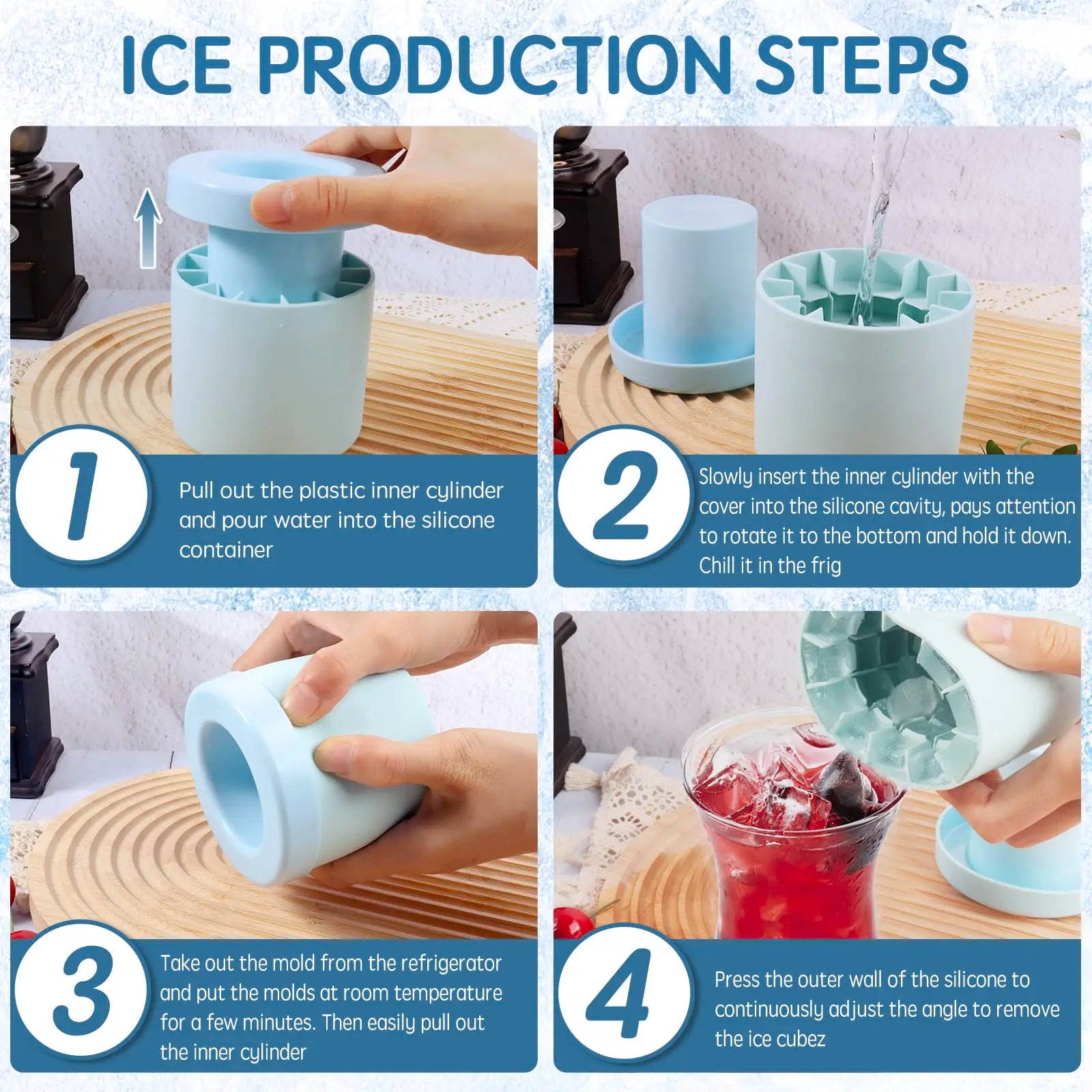 Molde de Hielo Redondo de Silicona – Crea Cubos de Hielo Grandes y Perfectos para tus Bebidas