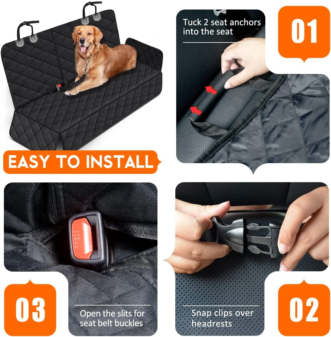 Funda Protectora para Asiento de Coche para Perros – Impermeable, Antideslizante y Compatible con la Mayoría de Autos, Camionetas y SUVs (Negro)