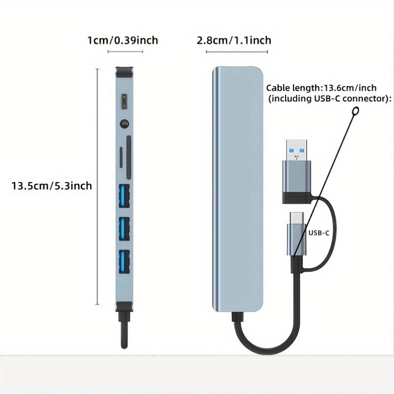 Hub Multifunción 8 en 2 – Estación de Acoplamiento USB-C con USB 3.0, SD/TF y Audio 3.5mm