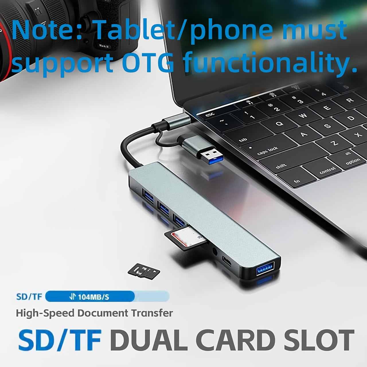 Hub Multifunción 8 en 2 – Estación de Acoplamiento USB-C con USB 3.0, SD/TF y Audio 3.5mm