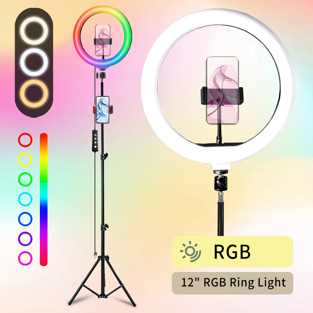 Kit de Aro de Luz LED ZOMEI – Trípode Ajustable y Doble Soporte para Teléfono | 3 Modos de Color, 12 Niveles de Brillo | Ideal para Maquillaje, Fotos, Videos y Streaming