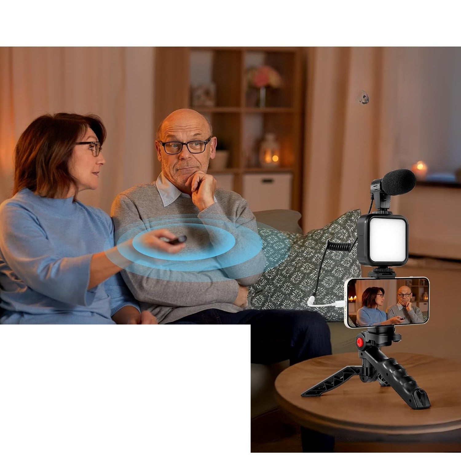 Kit de Vlogging Profesional para Smartphones – Con Luz LED, Micrófono Cardioide, Clip para Teléfono y Trípode Portátil | Ideal para YouTube, Instagram, Streaming y Creación de Contenido