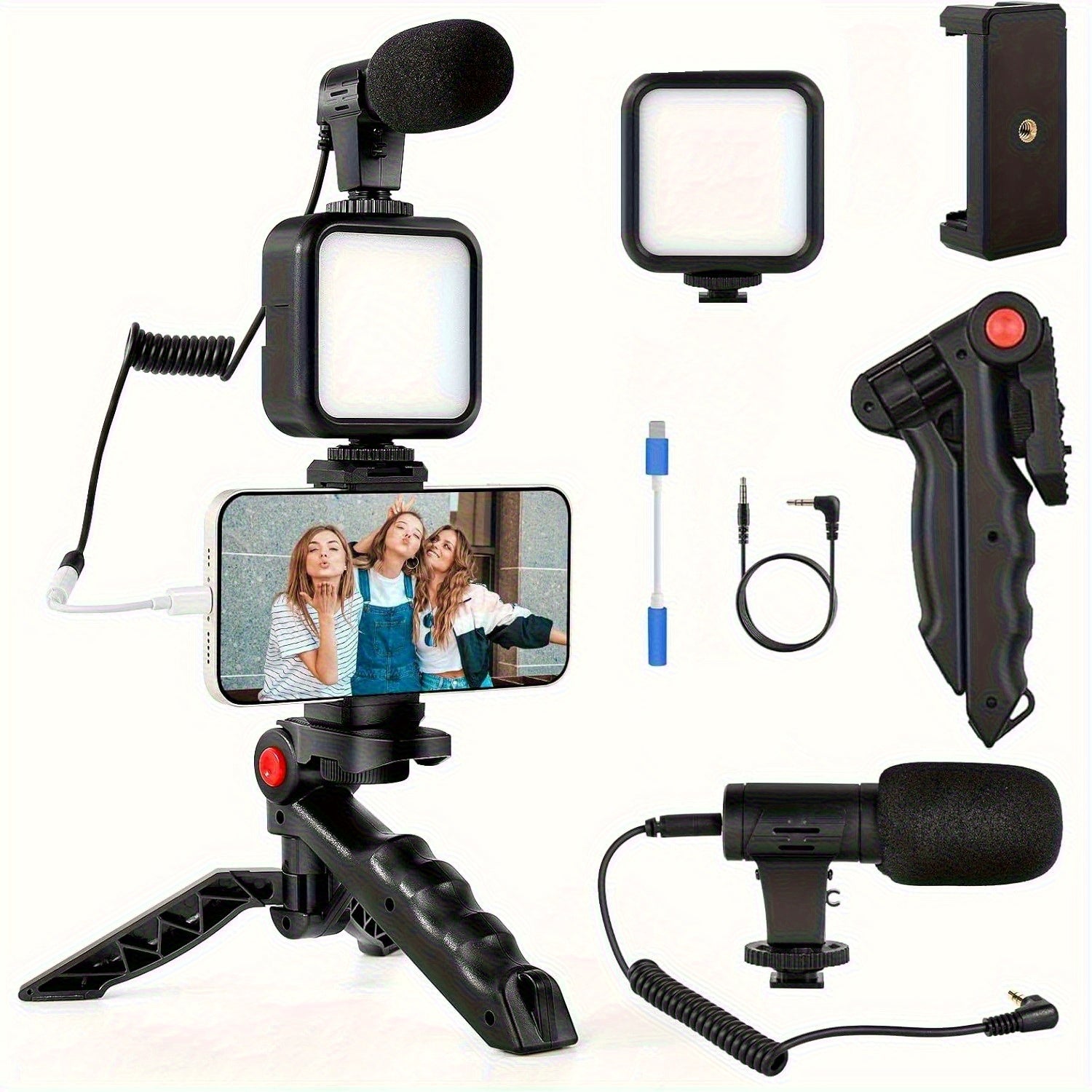 Kit de Vlogging Profesional para Smartphones – Con Luz LED, Micrófono Cardioide, Clip para Teléfono y Trípode Portátil | Ideal para YouTube, Instagram, Streaming y Creación de Contenido